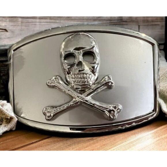 3D Skull and Bones Crossbones Design Silver Color Belt Buckle New Fast Ship - Picture 6 of 12